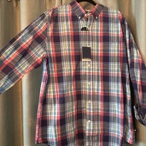 Crown & Ivy Blue and Red Plaid Button Down Long Sleeve Shirt